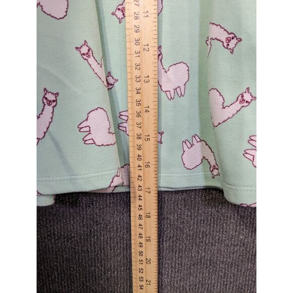 Hot Topic Llama Print Skirt Womens Small Mint Green Swing Pull On Stretch Pocket - Picture 9 of 12
